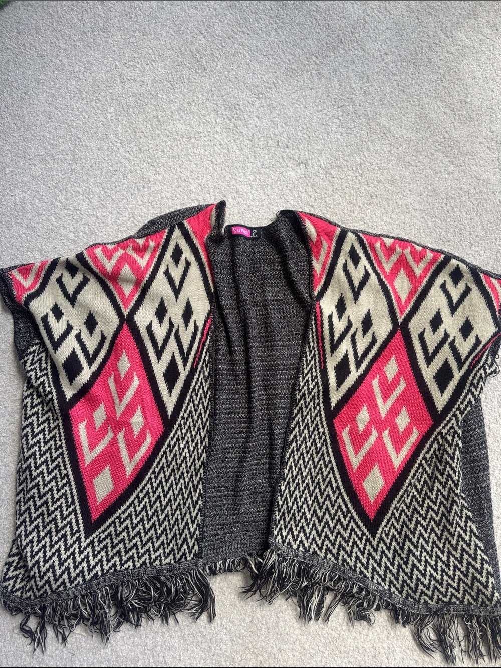 Say What? Open Front Gray and Pink Knit Sweater